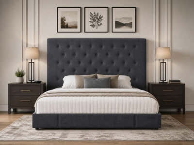Rakel Linen Headboard Black - King