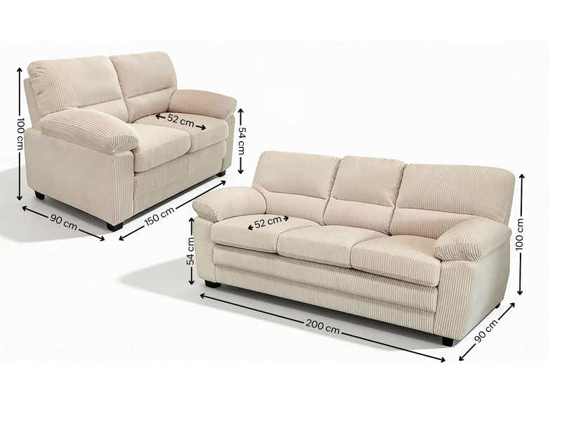 Lincole Corduroy 2-Piece Sofa Set - Beige