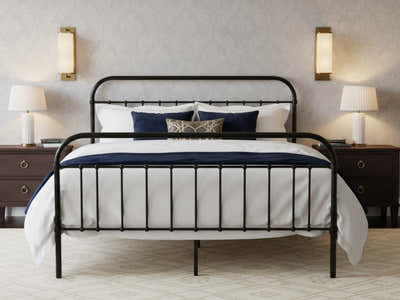 Darcy High Back Metal Bed Frame Black - King