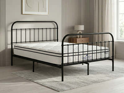 Darcy High Back Metal Bed Frame Black & Boucle22 Mattress - King
