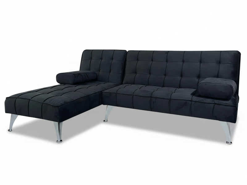Keren Velvet L-Shape Sofa Bed - Black