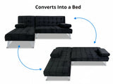 Keren Velvet L-Shape Sofa Bed - Black