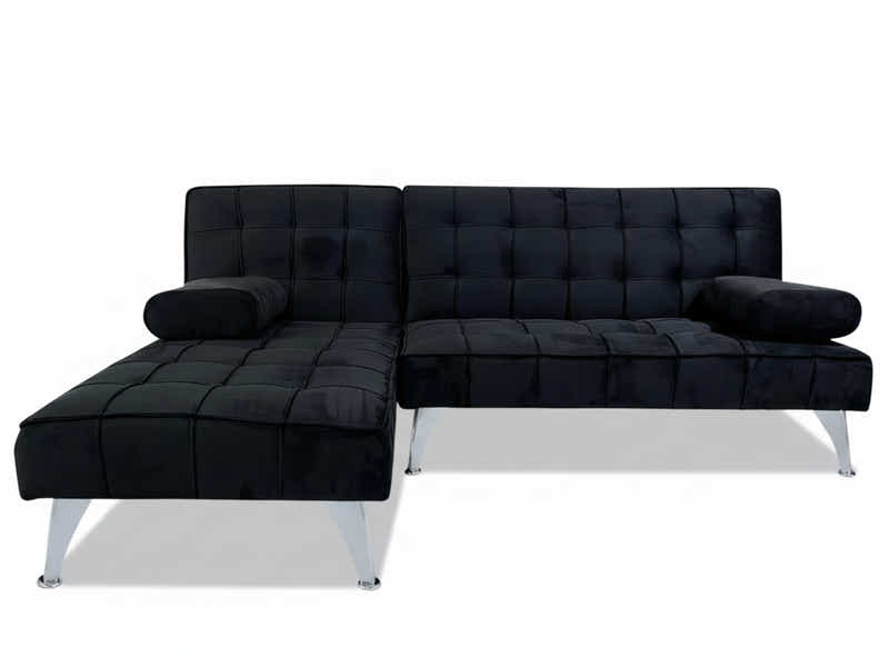 Keren Velvet L-Shape Sofa Bed - Black