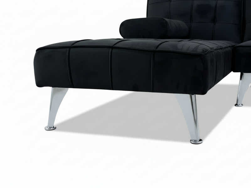 Keren Velvet L-Shape Sofa Bed - Black
