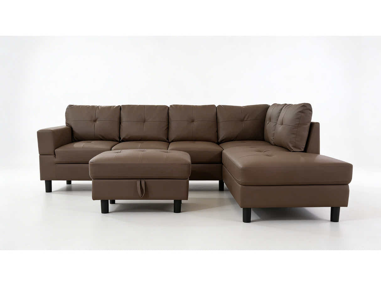 Loriece PU Leather Sofa with Ottoman - Brown