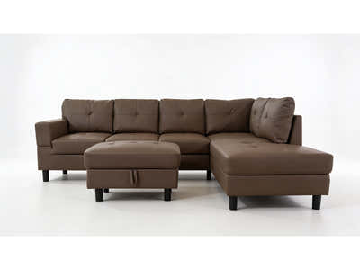 Loriece PU Leather Sofa with Ottoman - Brown