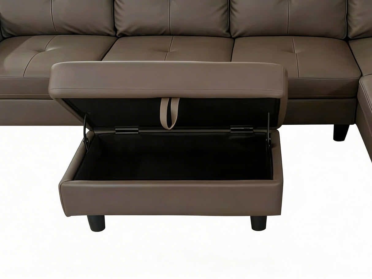 Loriece PU Leather Sofa with Ottoman - Brown