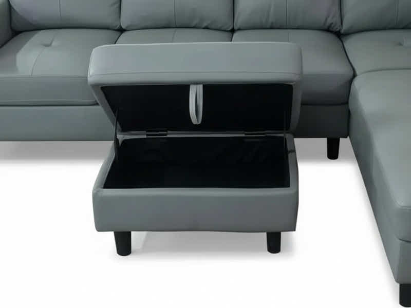 Loriece PU Leather Sofa with Ottoman - Grey