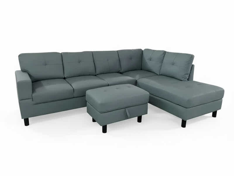 Loriece PU Leather Sofa with Ottoman - Grey