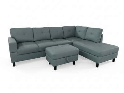 Loriece PU Leather Sofa with Ottoman - Grey
