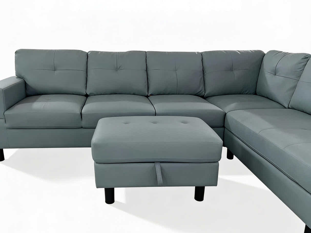 Loriece PU Leather Sofa with Ottoman - Grey