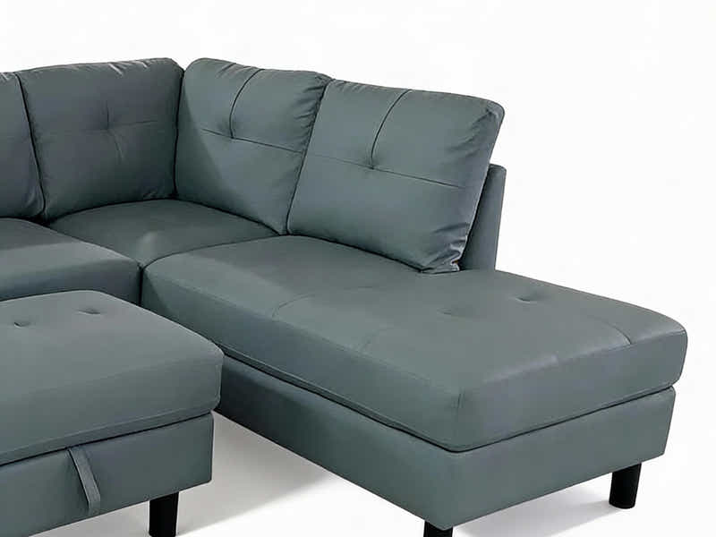 Loriece PU Leather Sofa with Ottoman - Grey