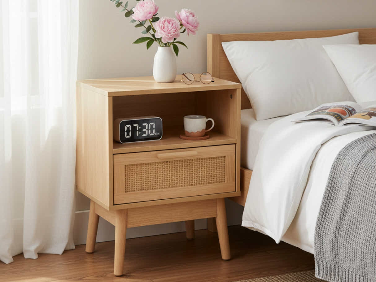 Naturlig Double Storage Bedside Table