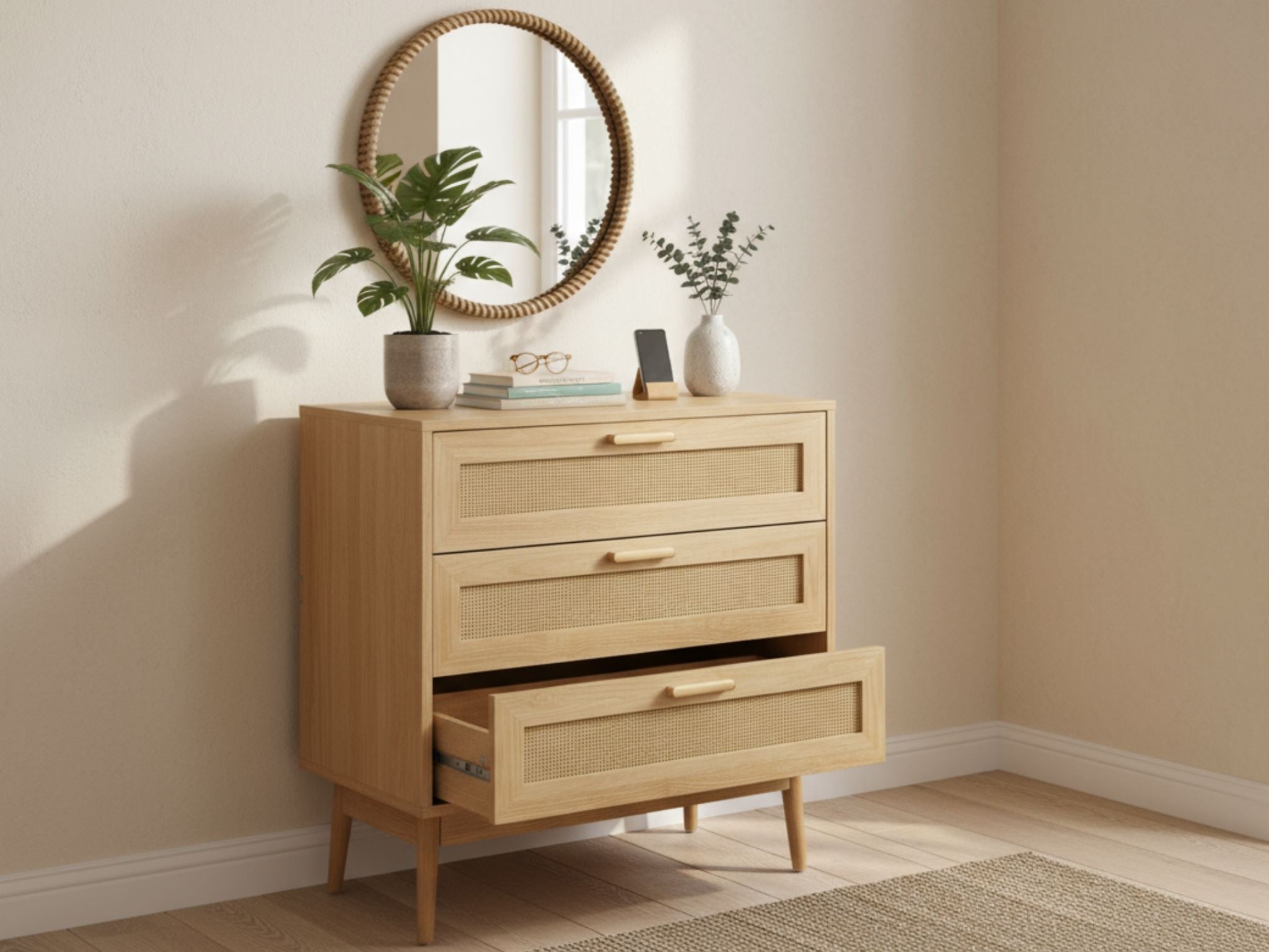 draw drawers バックオープンTシャツ ベージュ Naturlig Chest of 3 Drawers | 80cm Wide Lowboy Dresser | TSB Living NZ