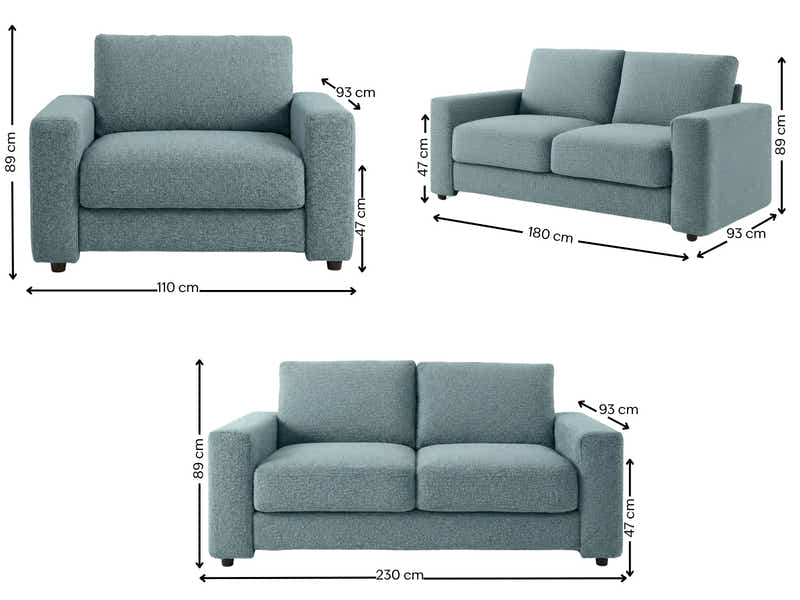 Chenille 3-Piece Sofa Set - Grey Blue