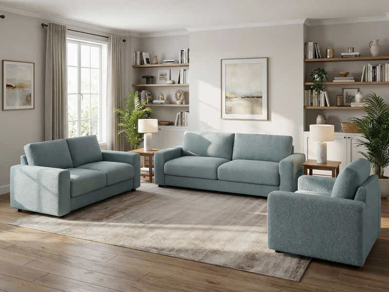 Chenille 3-Piece Sofa Set - Grey Blue