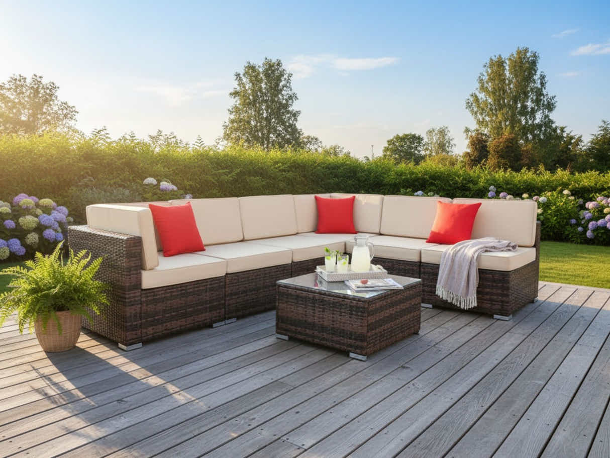 Caelan 7-Piece Outdoor Set - Brown + Beige