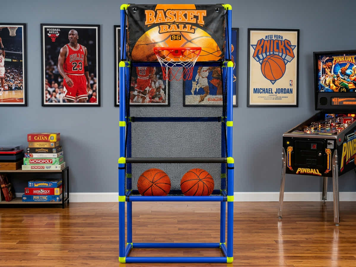Basketball Arcade Game Electronic Scorer 3 Games Adjustable Kids Blue