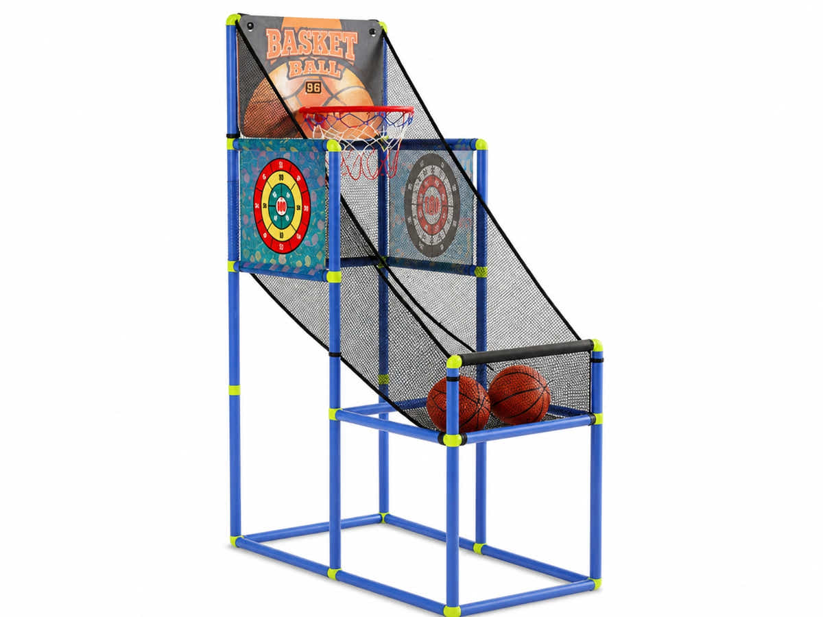 Basketball Arcade Game Electronic Scorer 3 Games Adjustable Kids Blue