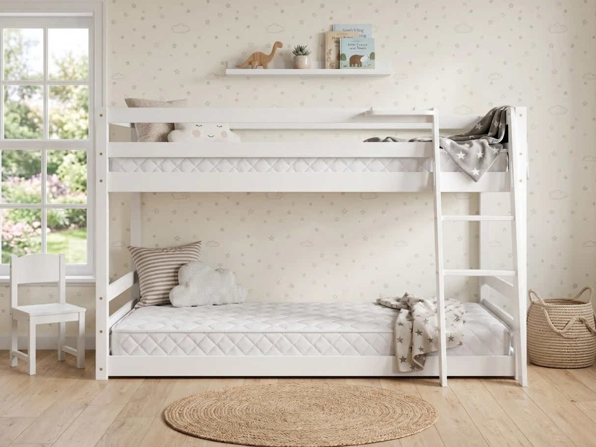 Xclusive Polli Mid-Sleeper Bunk Bed - White & Bon15 Mattress - Single x2