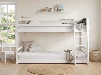 Xclusive Polli Mid-Sleeper Bunk Bed - White & Bon15 Mattress - Single x2