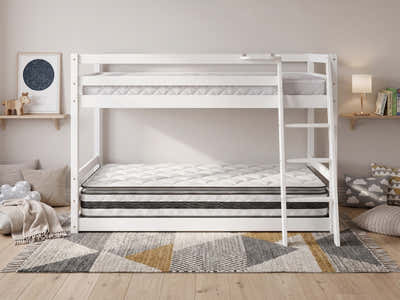 Xclusive Polli Mid-Sleeper Bunk Bed - White & Bon21 + Bon10 Mattresses