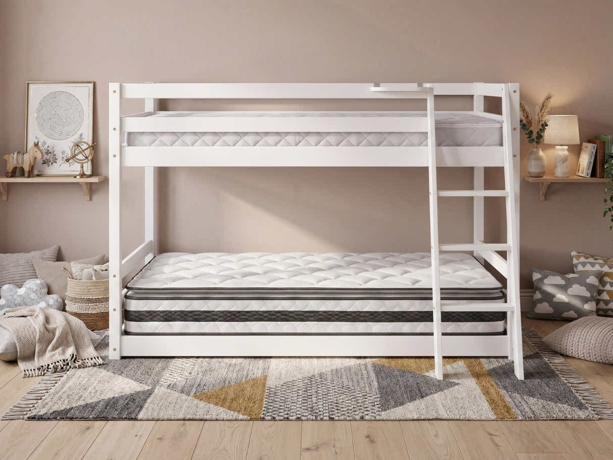 Xclusive Polli Mid-Sleeper Bunk Bed - White & Bon21 + Bon15 Mattresses