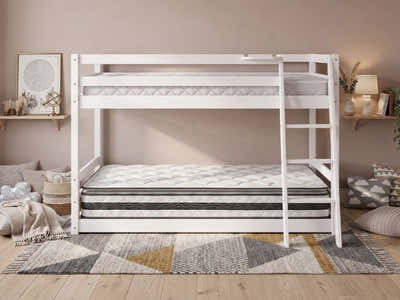 Xclusive Polli Mid-Sleeper Bunk Bed - White & Bon21 + Bon15 Mattresses