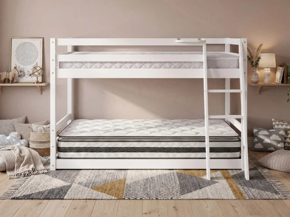 Xclusive Polli Mid-Sleeper Bunk Bed - White & Bon21 + Bon15 Mattresses