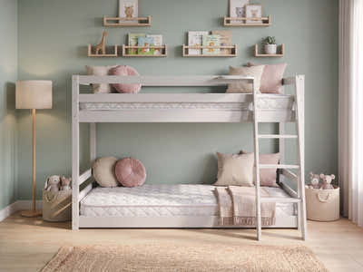 Xclusive Polli Mid-Sleeper Bunk Bed - Grey & Bon10 Mattress - Single x2
