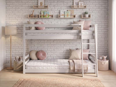 Xclusive Polli Mid-Sleeper Bunk Bed - Grey & Bon15 Mattress - Single x2