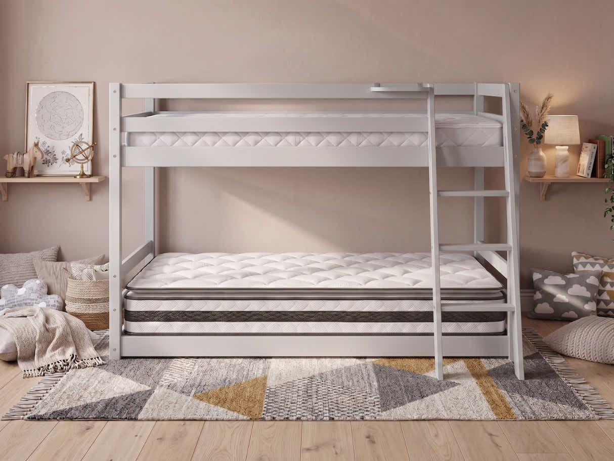 Xclusive Polli Mid-Sleeper Bunk Bed - Grey & Bon21 + Bon10 Mattresses