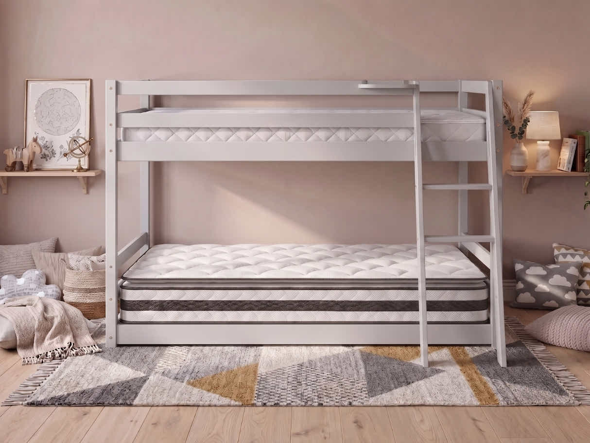 Xclusive Polli Mid-Sleeper Bunk Bed - Grey & Bon21 + Bon10 Mattresses
