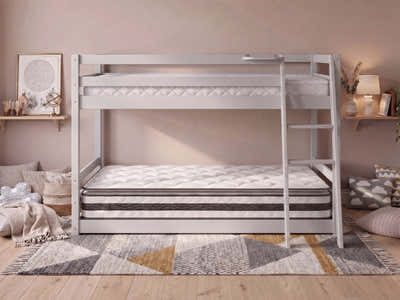 Xclusive Polli Mid-Sleeper Bunk Bed - Grey & Bon21 + Bon10 Mattresses