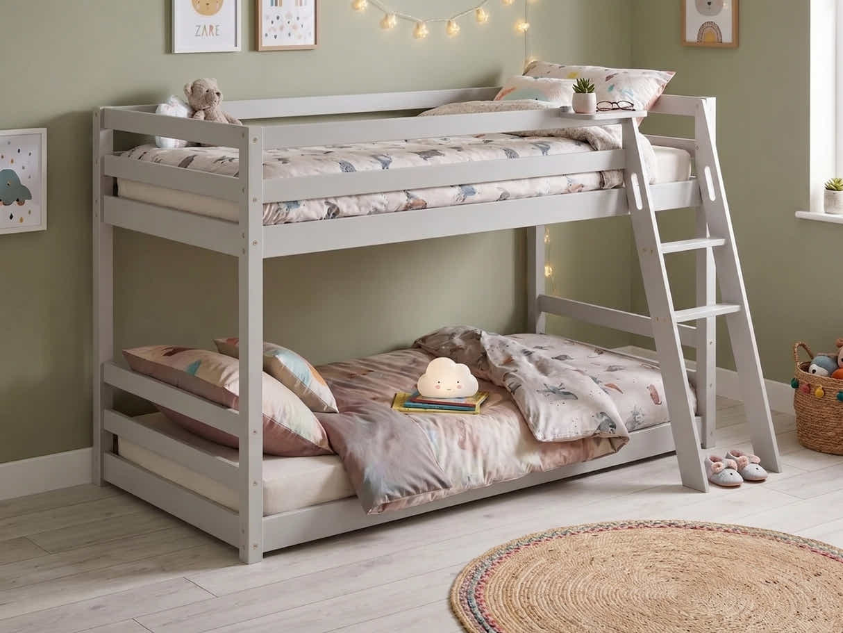 Xclusive Polli Mid-Sleeper Bunk Bed - Grey & Bon21 + Bon10 Mattresses