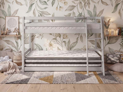 Xclusive Polli Mid-Sleeper Bunk Bed - Grey & Bon21 + Bon15 Mattresses
