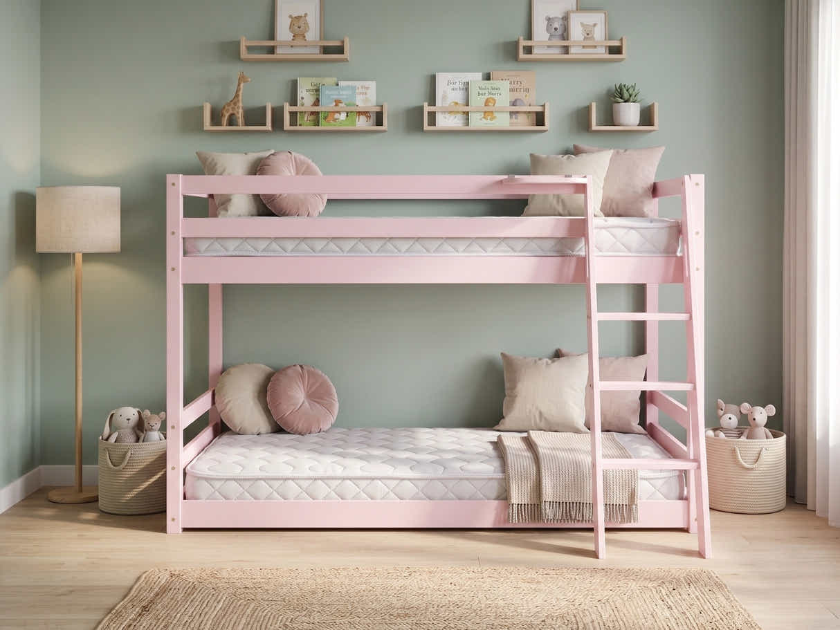 Xclusive Polli Mid-Sleeper Bunk Bed - Pink & Bon10 Mattress - Single x2