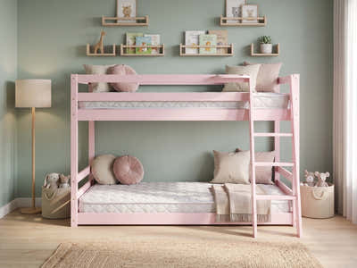 Xclusive Polli Mid-Sleeper Bunk Bed - Pink & Bon10 Mattress - Single x2