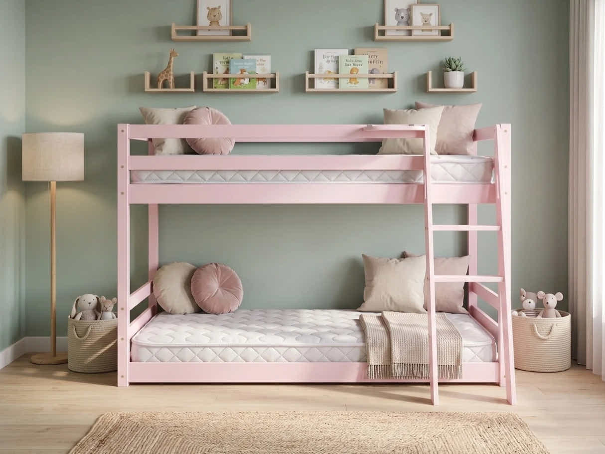 Xclusive Polli Mid-Sleeper Bunk Bed - Pink & Bon10 Mattress - Single x2