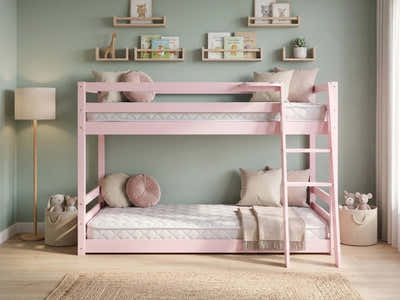 Xclusive Polli Mid-Sleeper Bunk Bed - Pink & Bon10 Mattress - Single x2