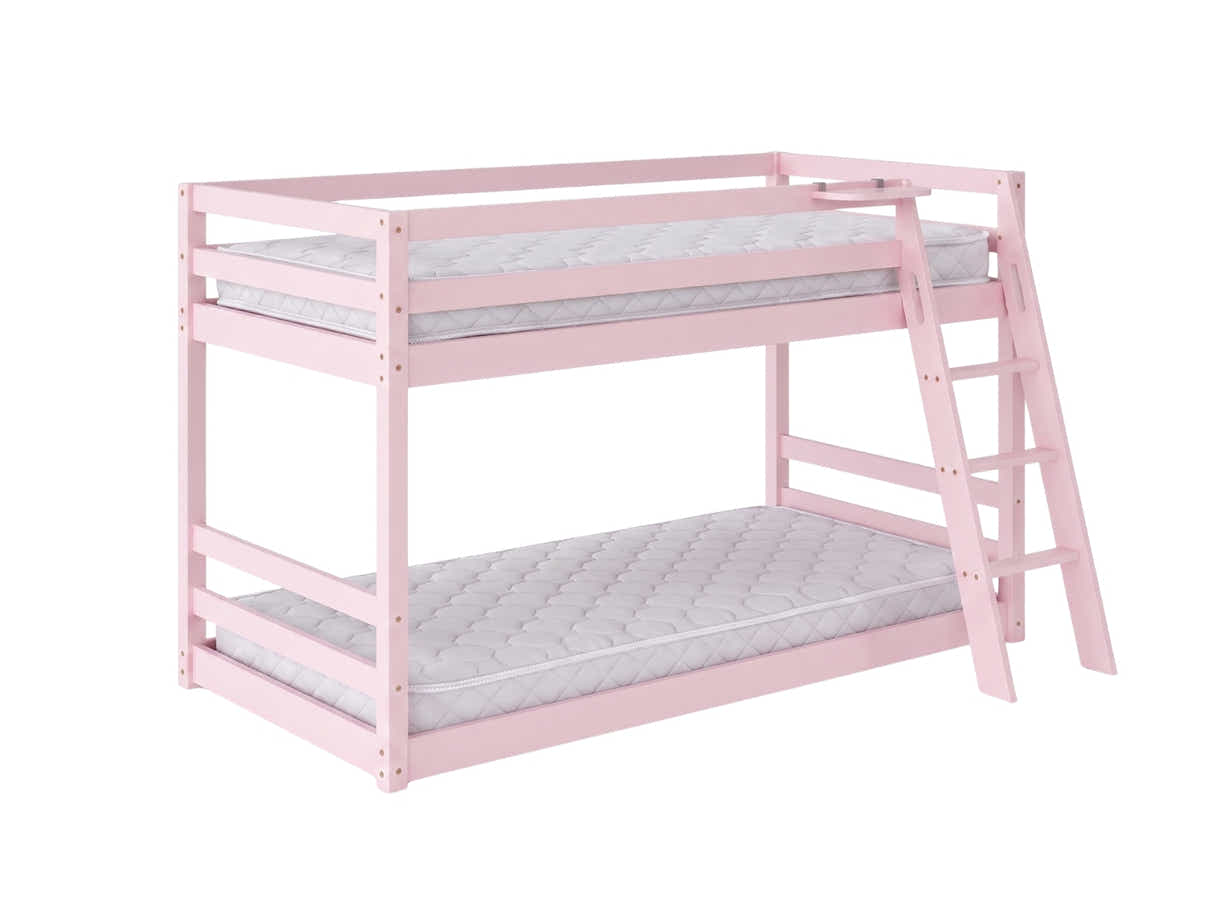 Xclusive Polli Mid-Sleeper Bunk Bed - Pink & Bon15 Mattress - Single x2