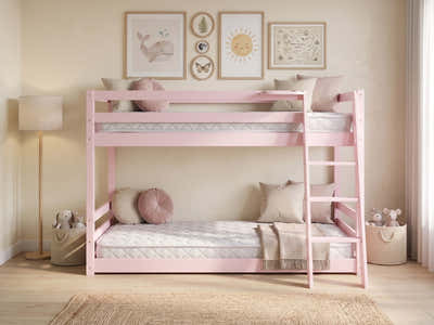 Xclusive Polli Mid-Sleeper Bunk Bed - Pink & Bon15 Mattress - Single x2