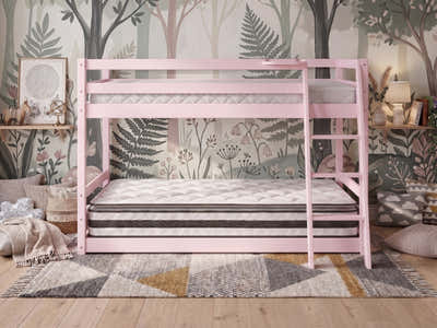 Xclusive Polli Mid-Sleeper Bunk Bed - Pink & Bon21 + Bon15 Mattresses