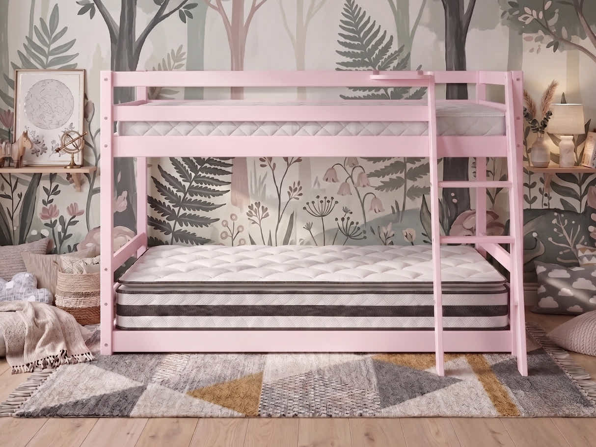 Xclusive Polli Mid-Sleeper Bunk Bed - Pink & Bon21 + Bon15 Mattresses