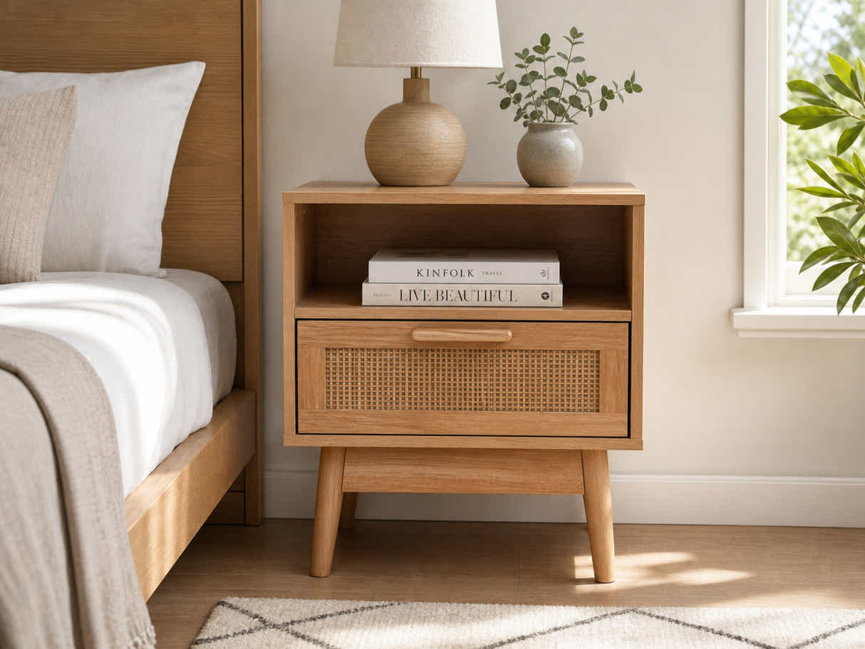 Naturlig Double Storage Bedside Table