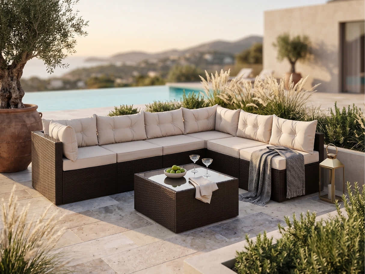 Shelby 5-Piece Outdoor Set - Brown + Beige