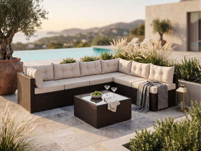 Shelby 5-Piece Outdoor Set - Brown + Beige