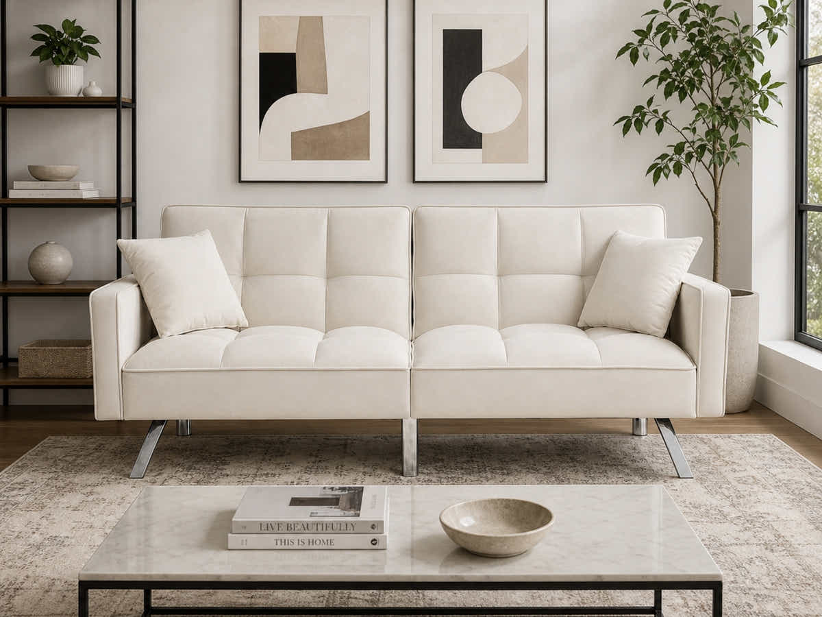 DS Legen Futon Sofa Bed Velvet - Beige