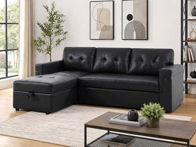 Auden Pull Out Sofa Bed with Storage Chaise PU - Black