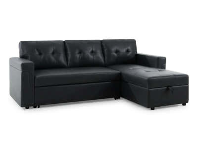 Auden Pull Out Sofa Bed with Storage Chaise PU - Black